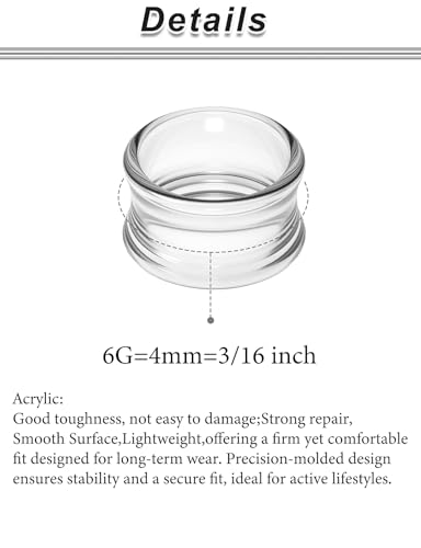 6G-50mm Hollow Acrylic Ear Plugs Tunnels for Women Men Double Flared Saddle Ears Gauge Plug Stretcher Expander Piercing Body Jewelry Black White Clear 1 Pairs - color: Clear, size: 6 Gauge = 4mm = 3/16 inch