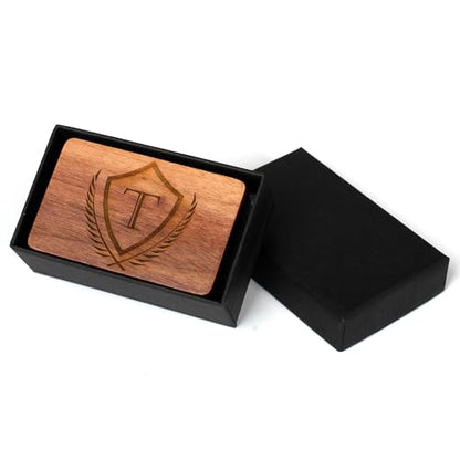 Mens Initial Cufflinks and Tie Clip A-Z Alphabet Letter Black Stainless Cuff Links Tie Bar with Engraved Walnut Wood Box Groom Groomsman Wedding Set - style: Classic-T