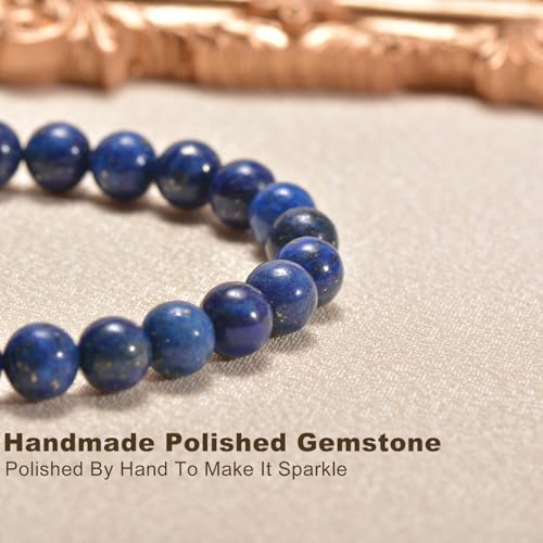 Agate Round Beaded Bracelet for Women Men Natural Agates Stone Healing Bracelets Stretch Elastic Handmade Polished Gemstone Beads Bracelet - color: Lapis Lazuli, size: 8mm Beads