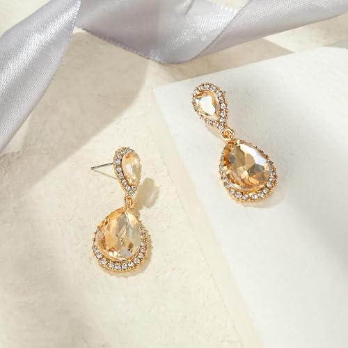 EVER FAITH Women's Austrian Crystal Wedding Tear Drop Dangle Earrings | Bridal Prom Jewelry for Bride Bridesmaid - color: Champagne