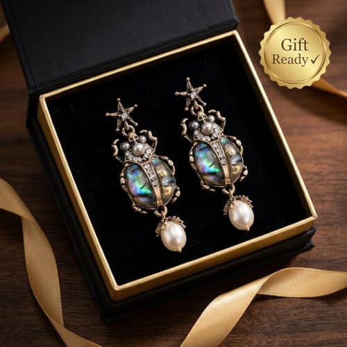 Whimsical Beetle Scarab Drop Dangle Earrings for Women, Gothic Vintage Inspired Jewelry Gift for Birthday Anniversary - style: beetle-stud