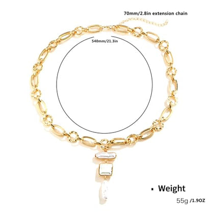 Statement Pearl and Chain Necklace,Mixed Chain and Trendy Organic Pearl Choker,Chunky Necklaces for Women