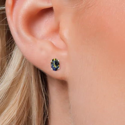 Gem Stone King Oval Gemstone Birthstone Stud Earrings for Women Men | Oval Cut 7X5MM | Fine Jewelry Gifts for Mom Dad Wife Him Her - style: Blue Mystic Topaz
