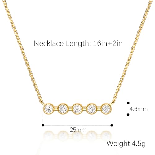 14K Gold Necklaces for Women Cubic Zirconia Necklace for Women | 14K Gold Necklaces for Women Gold Necklaces with Cubic Zirconia Pendant Exudes Elegance Bar Necklace for Women 16+2in