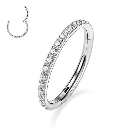 GAGABODY Surgical Steel Hypoallergenic Nose Ring Earring CZ Hoop for Unisex | Hinged Seamless Clasp,Used in Nostril,Septum,Lip,Eyebrow,Nipple and All Ear Piercings.22G to 12G,Inner Diameter 5mm to 14mm - color: Style1:Silver+Clear CZ, size: 18G-6mm