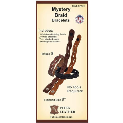 PITKA LEATHER Mixed Colors Mystery Braid Leather Bracelets Kit - 8 Leather Bracelets Braiding Ready 2 of Each Color - Made in USA