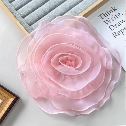 10inch Extra Large Flower Brooch Pin for Women Fashion Dainty Organza Satin Fabric Big Camellia Brooches Lapel Pins Wedding Dance Party Dress Accessories Exaggerated Jewelry Gift - color: 10 inch Pink