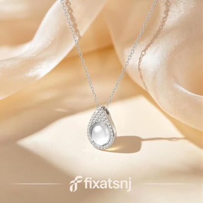 Women Trendy Faux Crystal Pendant Necklace 18K Gold/Silver Plated | CZ Halo Teardrop Drop Pendant Necklace Lightweight Fashion Jewelry Set Stackable For Wedding Daily Wear - color: White