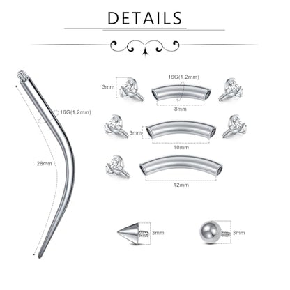D.Bella 16G Eyebrow Piercing Jewelry Daith Rook Earrings Stianless Steel Internal Thread Curved Barbell Vertical Labret Lip Belly Ring Snug Tragus Piercing 8mm/10mm/12mm - color: silver