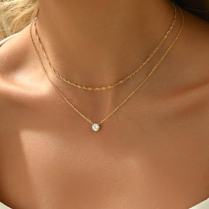 Cubic Zirconia Necklaces for Women 18K Gold Plated Tear drop Necklace Dainty Layered CZ Lariat Diamond Necklace - color: Layered CZ-Gold