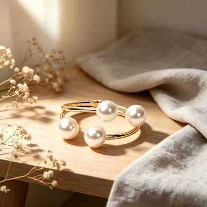 Exquisite and Stylish Gold Bracelet, Fashion Jewelry, Women's Gold Accessories – Ideal Gift for Mom, Wife or Girlfriend - style: Gold Tone Double-Layer Pearl Open Cuff Bracelet