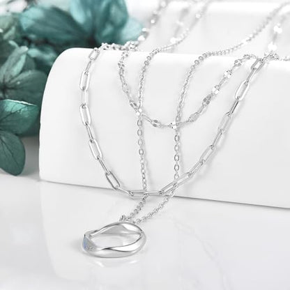 MONGAS Boho Layered Necklace Sterling Silver Triple 3 Stacked Vertical Bar Triangle Long Layering Necklaces Christmas Jewelry Gifts for Women - style: Circle-A