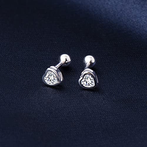 JSGEMSLEE Hypoallergenic 925 Sterling Silver Stud Earrings for Women With Screw Back Small Butterfly Heart Flower Earrings for Girls Tragus Cartilage Jewelry Gifts - color: Cubic Zirconia