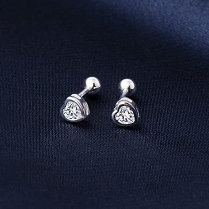 JSGEMSLEE Hypoallergenic 925 Sterling Silver Stud Earrings for Women With Screw Back Small Butterfly Heart Flower Earrings for Girls Tragus Cartilage Jewelry Gifts - color: Cubic Zirconia