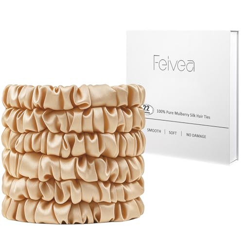 22 Momme 100% Silk Hair Ties, 6PCS No Damage Scrunchies for Women | 100% Pure Mulberry Silk Hair Ties, No Crease No Damage, Soft Gentle for Hair Care, Suitable for Sleeping, Gold - color: Gold*6