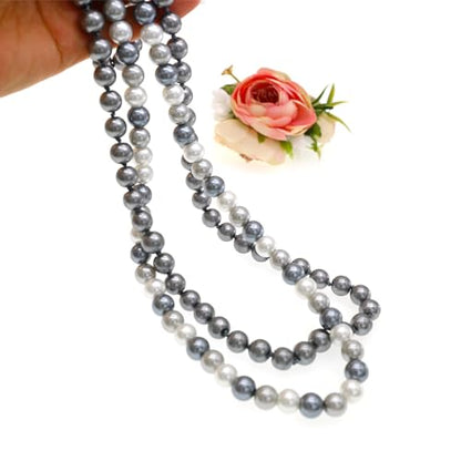 AAA+ Simulated Pearl Strand Necklace Colorful 10mm Pearls Choker Necklaces for Women 1920s Long Costume Jewelry Gift - color: long Grey 30 Inches