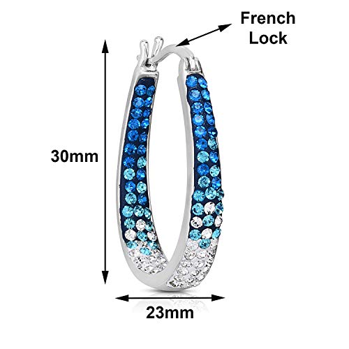Savlano 14K White Gold Plated Inside Out Crystal Hoop Earrings For Women Comes With Savlano Gift Box - color: Light Blue-White
