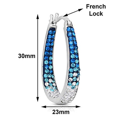 Savlano 14K White Gold Plated Inside Out Crystal Hoop Earrings For Women Comes With Savlano Gift Box - color: Light Blue-White
