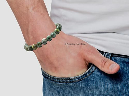 Amazing Gemstone African Turquoise Crystal Bracelet for Women Men's Gifts - Protection Healing Crystal Bracelet - 8mm Gemstone Beaded Stretchable Bracelet Pulseras Para Hombres Mujer Stocking Stuffers Mothers Day Gift - color: African Turquoise