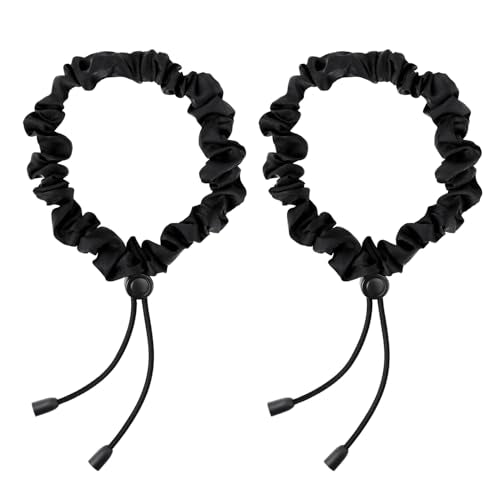 2 Pcs Adjustable Black Hair Ties, Elastic Satin Headband Satin Hair Scrunchies for Women Girls Thick Curly Hair, Afro Puff Ponytail, Natural& Curly Hairstyle