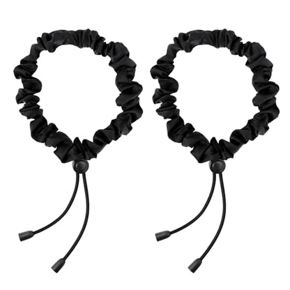 2 Pcs Adjustable Black Hair Ties, Elastic Satin Headband Satin Hair Scrunchies for Women Girls Thick Curly Hair, Afro Puff Ponytail, Natural& Curly Hairstyle
