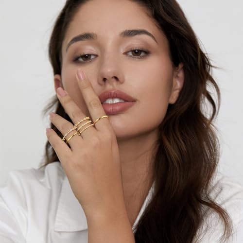 YEEZII Gold Rings for Women Non Tarnish, 14k Gold Plated Stacking Cubic Zirconia Thumb Rings, Dainty Stackable Gold Knuckle Rings Set Size 6-10 (Gold-A, 6.75-7)