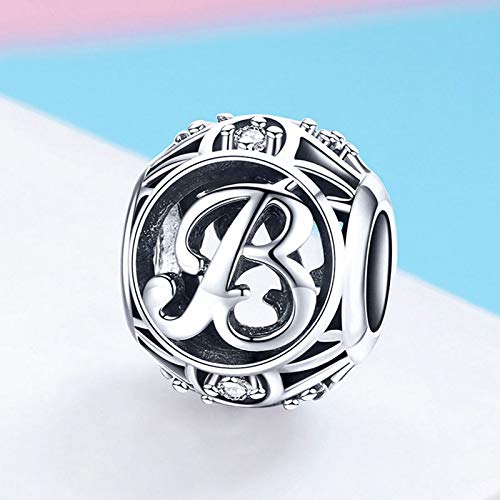 Letter Charms 925 Sterling Silver Initial A-Z Bead Charms | For Bracelets Necklaces, Hypoallergenic,Cubic Zirconia Alphabet Beads, Personalized Gifts for Women - color: B