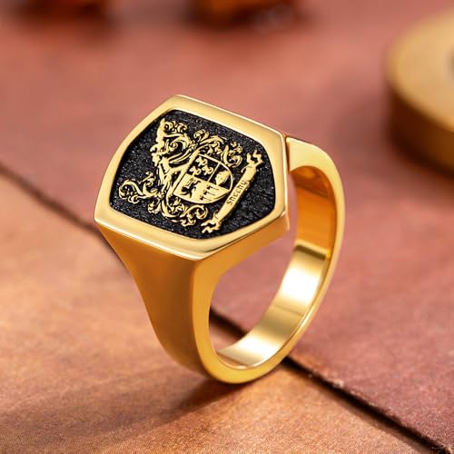 callie Custom Signet Ring - Engraved Text & Photo, Personalized Family Crest Coat Of Arms Rings, 925 Sterling Silver/Brass | Father's Day Jewelry Gifts for Men & Women - color: Hexagon