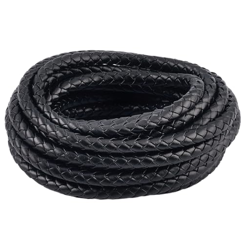 GORGECRAFT 5.5 Yard Black Round Folded Bolo Braided PU Leather Cord 8mm Imitation Leather String Rope Antique Strap for DIY Braiding Crafts Bracelet Anklets Choker Necklace Jewelry Making Supplies - color: Black, size: 5.47 yard x 0.32 inch