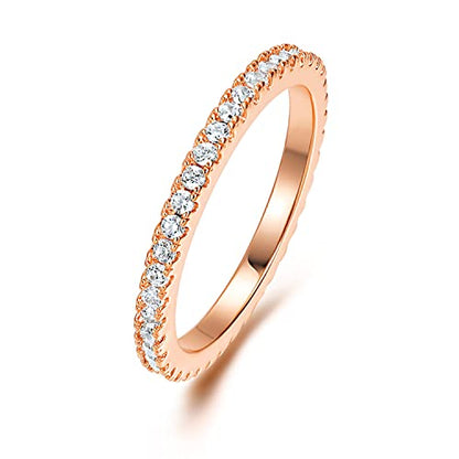 MDFUN 14K Gold Plated Full Eternity Band Ring for Women Round Cut Cubic Zirconia Stackable Wedding Band Anniversary Promise Ring - color: rose gold plated, size: 6