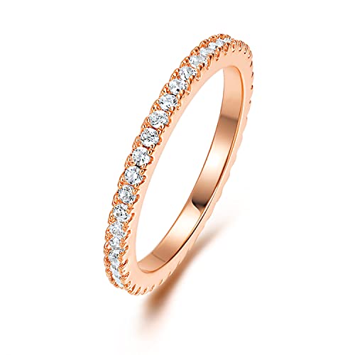 MDFUN 14K Gold Plated Full Eternity Band Ring for Women Round Cut Cubic Zirconia Stackable Wedding Band Anniversary Promise Ring - color: rose gold plated, size: 6