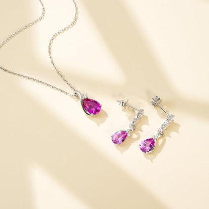 immobird 925 Sterling Silver Infinity Birthstone Jewelry Set Teardrop | Birthstone Necklace and Earring Set, Small Pear-shape Pendant, Drop Earring, Timeless Gift for Her, Daily Wear, Nice Gift Box - color: 10-Oct.