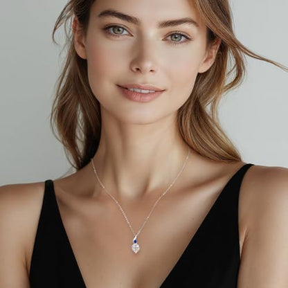 ANDSO Heart Moissanite Necklaces Birthday Jewelry Gifts for Women | S925 Silver /Gold Plating Birthstone Necklace, Ideal Anniversary Christmas Valentine Present for Mom Wife Her Girlfriend - style: Silver-2 Carat-Sapphire Royal Blue