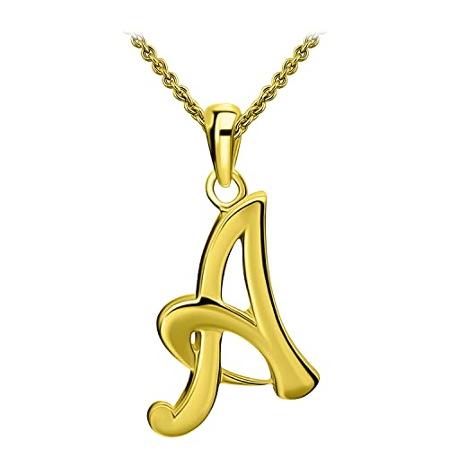 SEA OF ICE Letter Initial Necklace, Alphabet Letter Pendant Necklace, Sterling Silver, Gold, Rose Gold Necklace for Women, Elegant Initial Necklaces, Personalized Custom Women's Necklaces - color: Yellow Gold - A