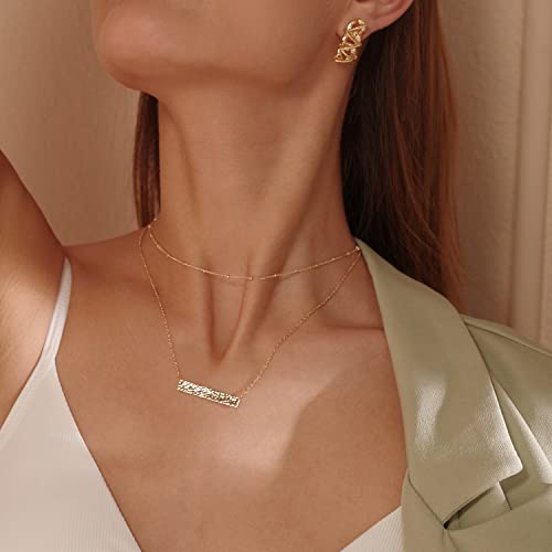 MEVECCO Dainty Pendant Layered Necklaces for Women | 18K Gold Plated Brass, 2-Piece Set With A Choker-Length Upper Layer, Wear Together Or Separately, Refined Everyday Style - style: layer bar