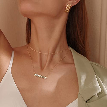 MEVECCO Dainty Pendant Layered Necklaces for Women | 18K Gold Plated Brass, 2-Piece Set With A Choker-Length Upper Layer, Wear Together Or Separately, Refined Everyday Style - style: layer bar