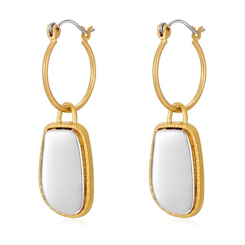 Antique Gold Hammered Disc Drop Earrings Boho Earrings with Two Tone Jewelry Gift - color: EH22699A