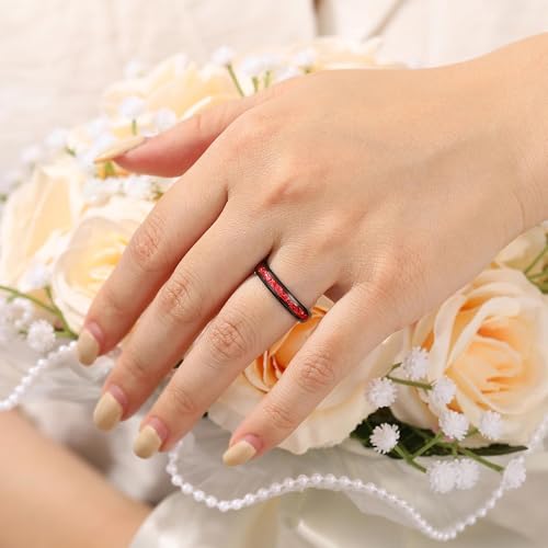 4mm/8mm Tungsten Wedding Bands for Men Women Ruby/Morganite/Emerald | Aquamarine/Zirconia, Black/Rose Gold/14K Gold, Engagement Promise Ring, Anniversary Valentine Day Birthday Gift for Him/Her - color: 4mm Black and Red