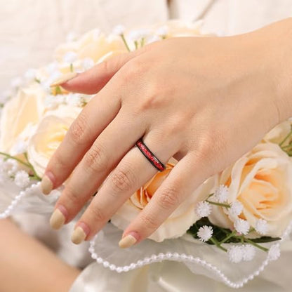 4mm/8mm Tungsten Wedding Bands for Men Women Ruby/Morganite/Emerald | Aquamarine/Zirconia, Black/Rose Gold/14K Gold, Engagement Promise Ring, Anniversary Valentine Day Birthday Gift for Him/Her - color: 4mm Black and Red