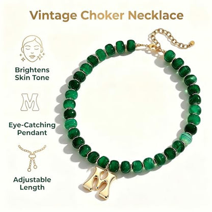 Initial Beaded Necklaces for Women,14K Gold Plated Bubble Letter Pendant Jewelry Gifts - color: acrylic neccklace-m