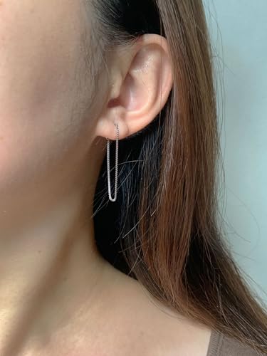 Tassel Earrings for Women Gold Plated Silver Chain Earrings Dainty Minimalist Dangle Drop Studs - color: B-Silver with One Chain