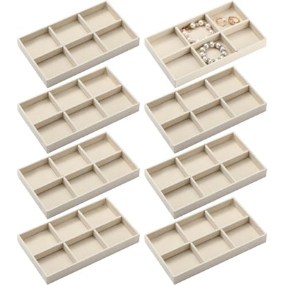 Highergo 8 Pcs Velvet Jewelry Trays Stackable Drawers Organizer Ring Earring Bracelet Necklace Storage Trays, 8.3x4.7x1''(6 Grids) - style: 6 Grids