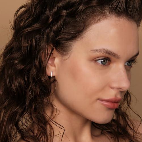 PAVOI 14K Gold Plated Huggie Earrings for Women - Gold Earrings Hoops with Heart Shaped Cubic Zirconia - Hypoallergenic Cartilage Trendy Fashion Huggie Hoop - Dainty Romantic Everyday Jewelry - color: White Gold