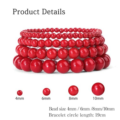 Vinswet 4pcs Beaded Bracelets for Women,Natural Healing Crystal Gemstones Bracelet,Anxiety Stress Relief Bracelet Handmade purple Jewelry Gifts for Women - color: Red agate