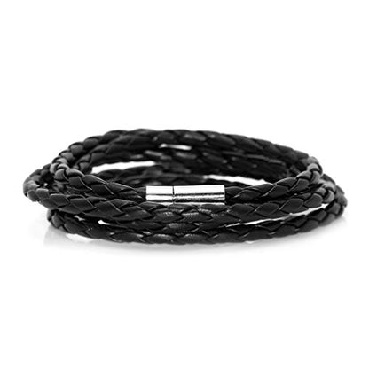Xusamss Fashion Alloy Buckle Multilayer Leather Wrap Cuff Bracelet,7.5inches - color: Black