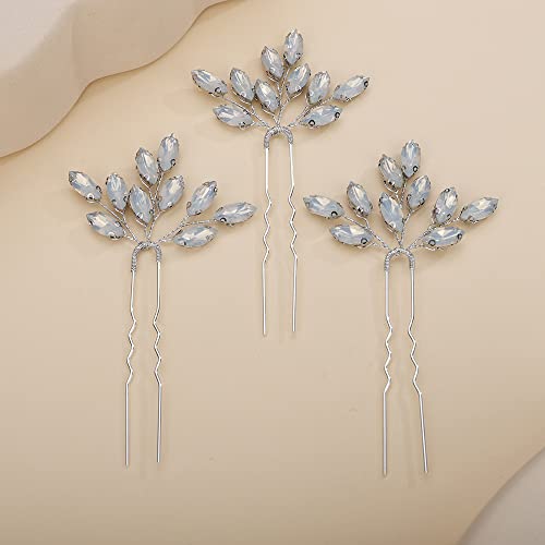 Teyglen 3pcs Bridal Crystal Hair Pins Rhinestones Hair Pieces Simple Crystal Wedding Hair Accessories Handmade Hair Pins for Women Bride Girls (Opal) - color: Opal