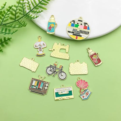 Sailanzi 24pcs Alloy enamel daily necessities set Pendant Jewelry Making DIY Keychain Earrings Pendant Various Design Charms for Jewelry Making Bracelets Necklace (SN404) - color: SN404
