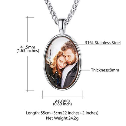 Custom4U Personalized Photo Necklace - Custom Heart/Oval/Round Charm Necklaces with Picture + Chain Adjustable - Stainless Steel/Acrylic Pendant Memorial Jewelry Christmas Gifts for Women - color: D-Silver Color