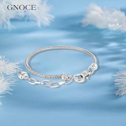 GNOCE Stainless Steel Snake Chain Charm Bracelet W/Safety Gift for Women - color: Adjustable
