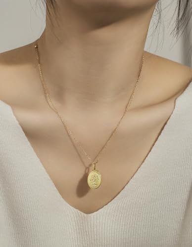 YOUFENG Love Heart Locket 14K Gold-Filled Oval Circle Rectangle Lockets that Hold Pictures Floral Patterns Necklace for Women - style: Family Tree